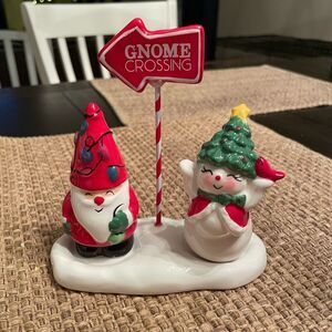 Midwest Gift Santa and Snowman Salt and Pepper Shakers on Gnome Crossing Stand